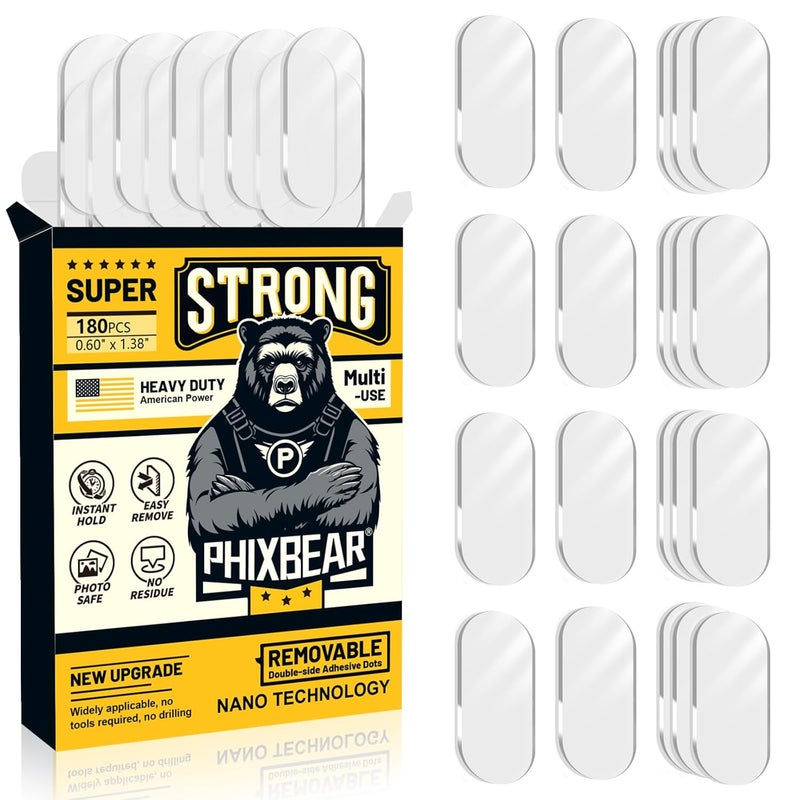 PHIXBEAR Extra Large Mounting Putty No Residue, Strong Double Sided Glue Adhesive Dots Clear Museum Sticky Tack, Picture Hanging Strips Fixed Posters Decor Craft, 0.6 x 1.38 in (180 Pcs) - Image 1